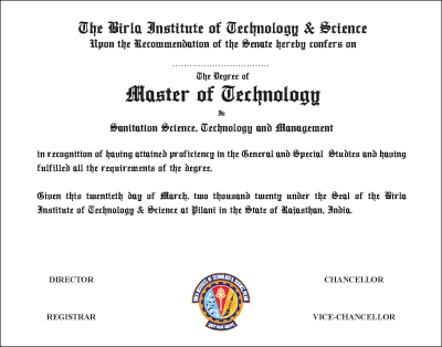 The Degree of Master of Technology in Sanitation Science, Technology and Management