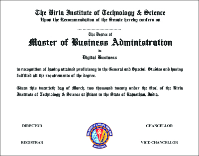 The Degree of Master of Business Administration in Business Analytics