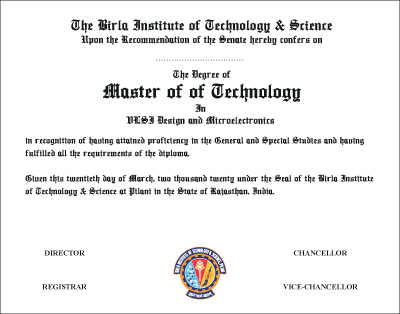 The Degree of Master of Technology in Microelectronics