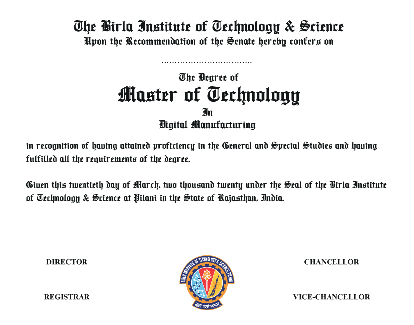 The Degree of Master of Technology