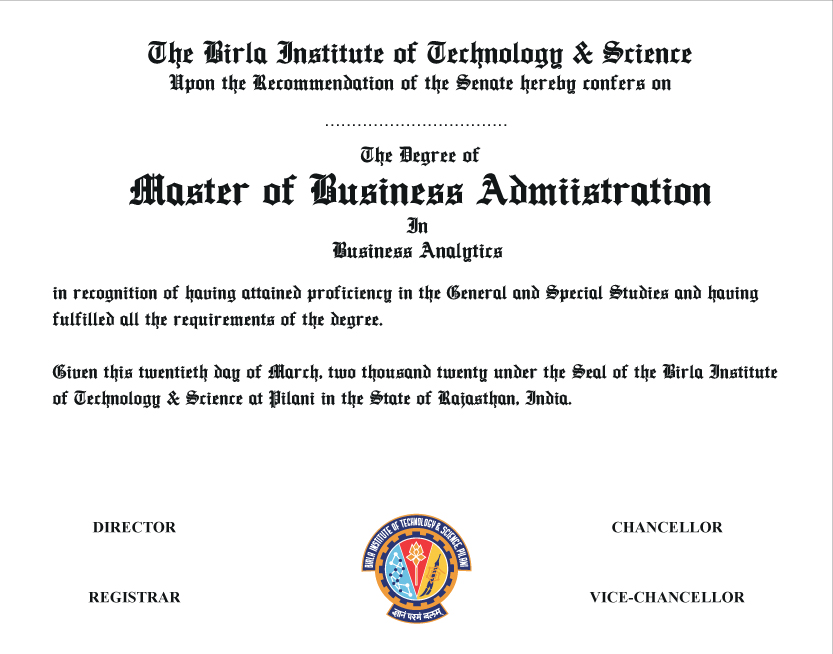 The Degree of Master of Business Administration in Business Analytics