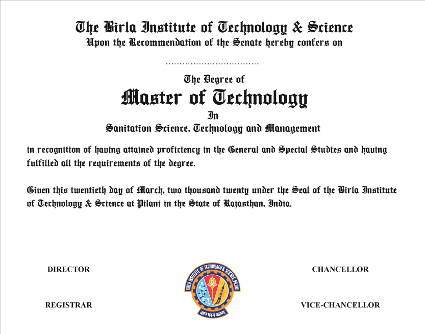 The Degree of Master of Technology in Sanitation Science, Technology and Management