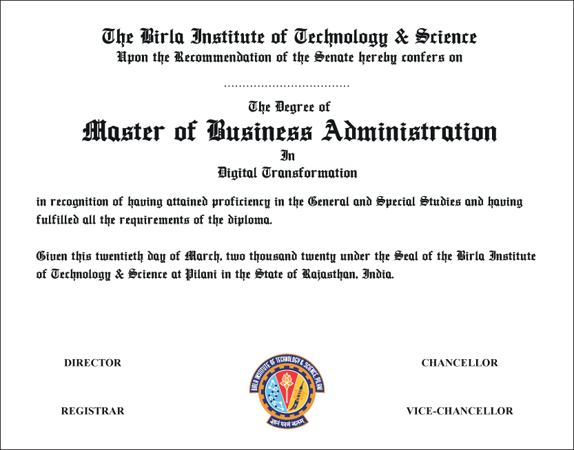 The Degree of Master of Business Administration in Business Analytics