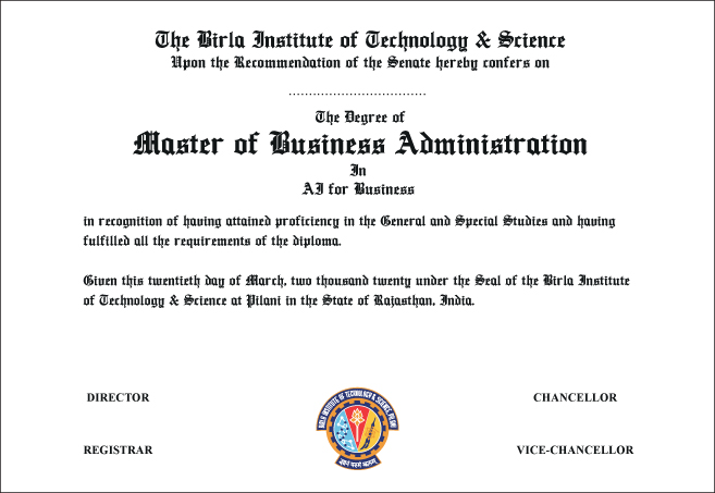 The Degree of Master of Business Administration in Business Analytics