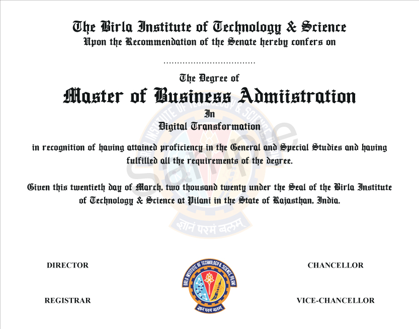The Degree of Master of Business Administration in Business Analytics