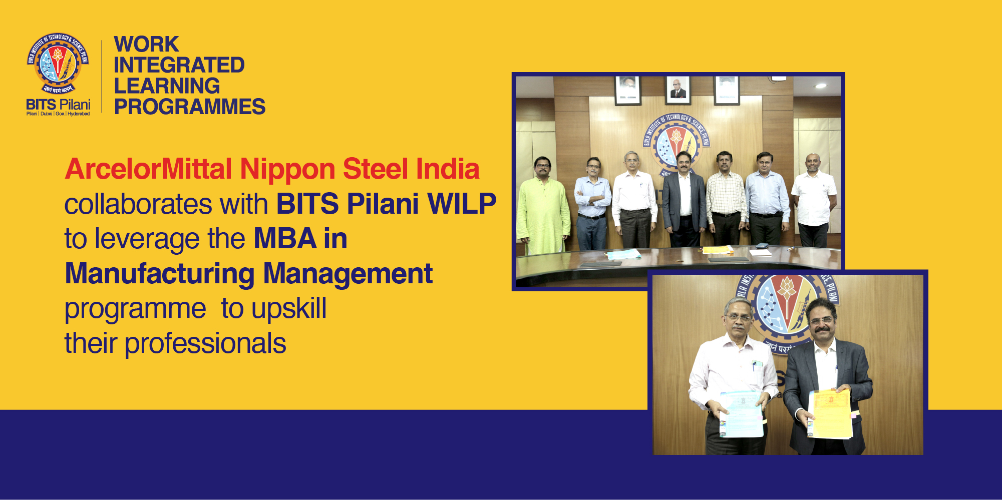 ArcelorMittal Nippon Steel India Collaborates with BITS Pilani WILP for MBA in Manufacturing Management Programme for its Professionals